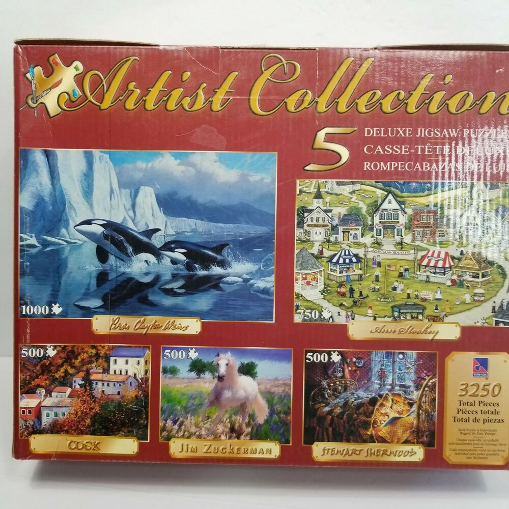 Sure-Lox Artist Collection 5 Deluxe Jigsaw Puzzles 3250 Pieces Whale Horse Ect